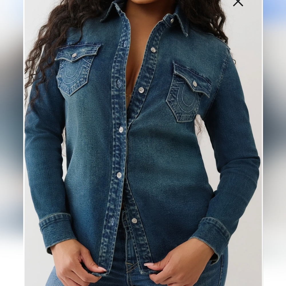 Georgia Glitter Denim Button-Up Shirt - Picture 2 of 8